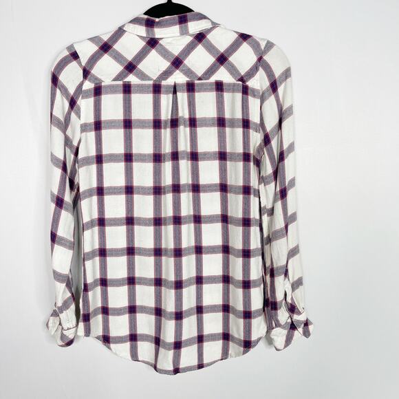 Rails Womens XSmall White Red Plaid Hunter Flannel Button Down Shirt Long Sleeve - Picture 2 of 8